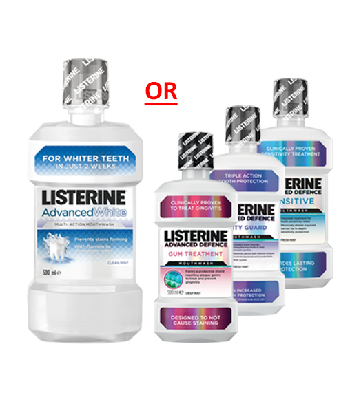 LISTERINE® Advanced White 500ml & LISTERINE® Advanced Defence 500ml LISTERINE® Advanced White 500ml & LISTERINE® Advanced Defence 500ml